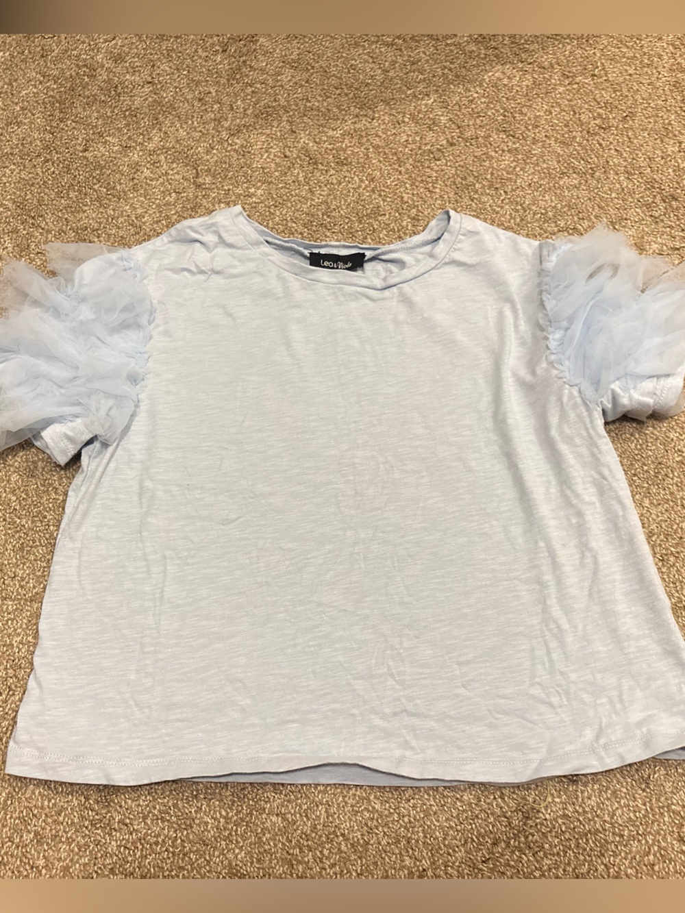 Anthropologie Lea & Viola Light Blue Tee with Tulle Puff Sleeves